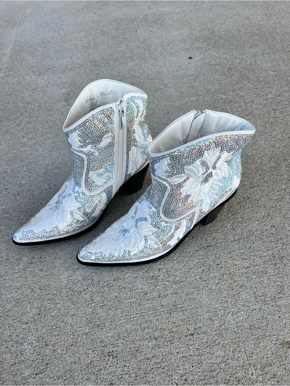 White sequin and embroidery Ankle Boots - Helen’s Heart